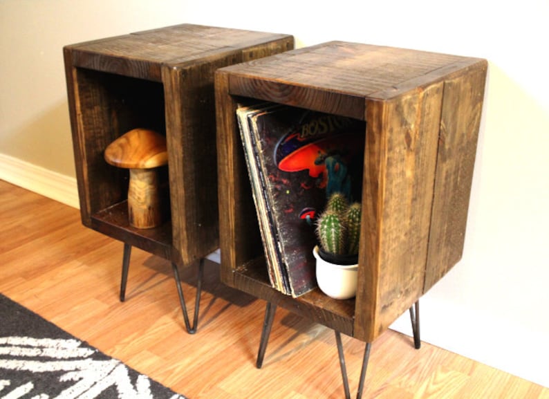 hairpin legs side tables night stands Pair of end tables reclaimed wood industrial side tables entry tables plant stands