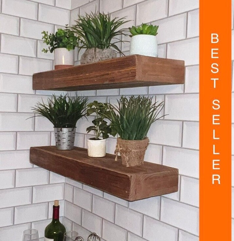 Fast Easy Mount Wood Floating Shelf Reclaimed Wood Shelves Industrial Rustic Wall Wooden Modern Farmhouse Walnut Mahogany Shelfs Kitchen Old image 3