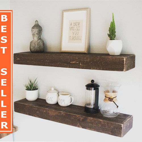 Fast Easy Mount Wood Floating Shelf Reclaimed Wood Shelf Industrial Rustic Wall Wooden Modern Farmhouse Walnut Mahogany Shelfs Kitchen Old