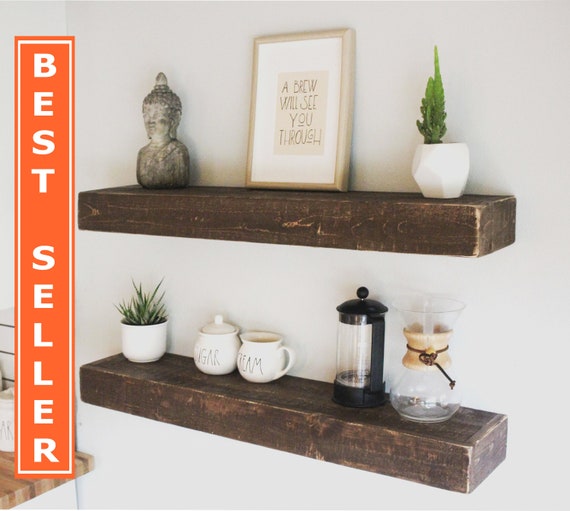 thumbnail image 2 of Handmade Rustic Floating Wooden Shelf | Solid Wood Wall Mounted Shelving For Books & Decor 2 of 13
