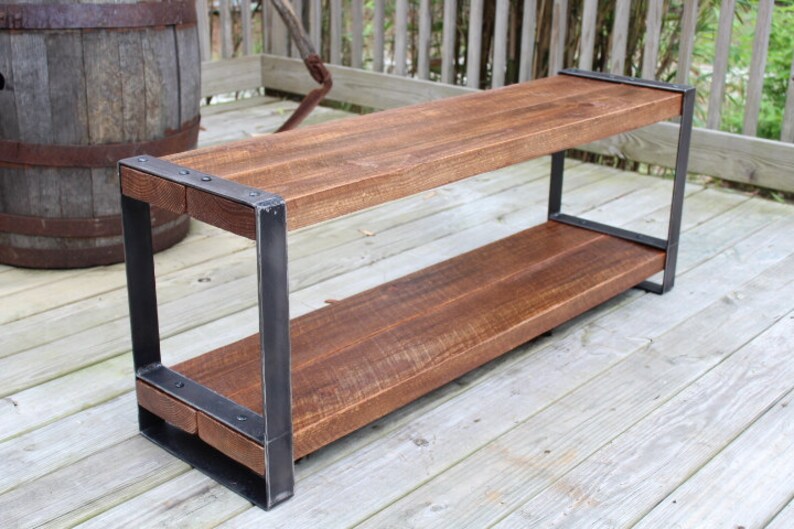 Reclaimed Wood Bench Entertainment Center Console Heavy Image 0