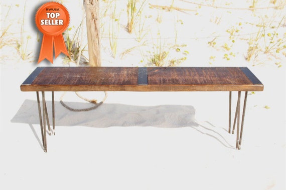 Wood And Metal Bench Reclaimed Wood Bench Industrial Etsy