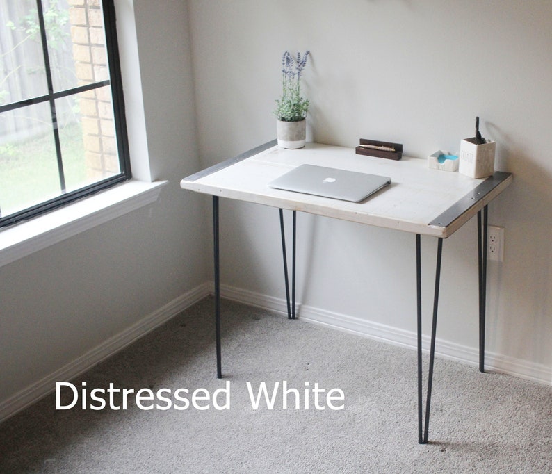 White Desk Table Wood Computer Writing Simple Furniture Farm House Contemporary Hairpin Legs