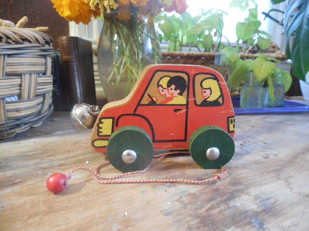 Vintage Wood Toy Car With Pull String. Etsy