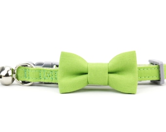 Pajarita de gato verde - Pajarita de boda - con hebilla separable y cascabel
