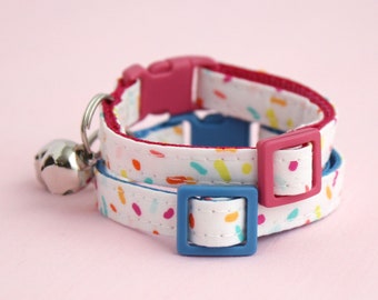 Sprinkles Birthday Cat Collar - Pink or Blue - with Breakaway Buckles and Bell