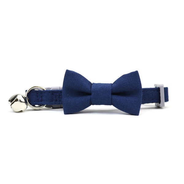 Navy Cat Bow Tie Collar - Blue Wedding Bowtie - Formal - with Breakaway Buckle and Bell