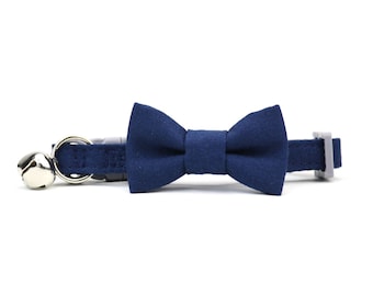 Navy Cat Bow Tie Collar - Blue Wedding Bowtie - Formal - with Breakaway Buckle and Bell