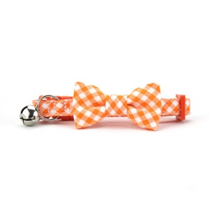 Orange Cat Bow Tie Collar - Gingham Check - Plaid - with Breakaway Safety Buckle and Bell