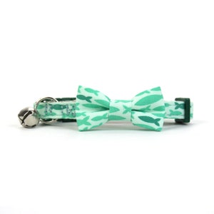 Green Fish Cat Bow Tie Collar with Breakaway Buckle and Bell