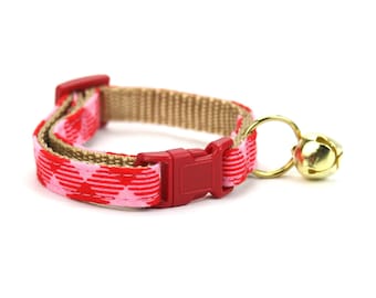 Red Gingham Plaid Cat Collar - with Breakaway Buckle and Bell