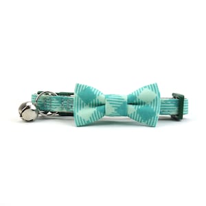 Mint Green Plaid Cat Bow Tie Collar - Gingham Check - Spring Cat Collar