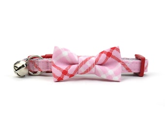Pink and Red Cat Bow Tie Collar with Breakaway Buckle and Bell