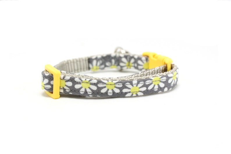 Yellow Daisy Cat Collar Grey Floral Cat Collar With Bell Etsy
