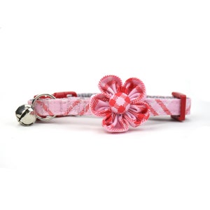 Cat Flower Collar - Pink and Red - Modern Plaid - Spring - Summer