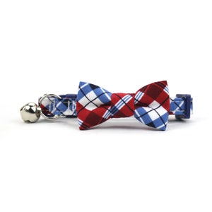 Patriotic Cat Bow Tie Collar - Red White Blue Plaid - 4th of July - Americana - with Breakaway Safety Collar and Bell