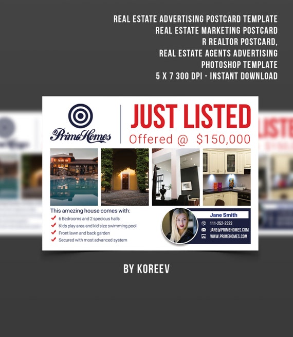 real estate advertising postcard template editable in ms word etsy