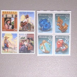 Lot of 8 Vintage USA 29 Cents Stamps Unhinged Classic Literature Minerals Theme