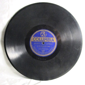 May include: A black circular vinyl phonograph record featuring a central blue label with gold text. The label displays the Columbia Graphophone Company logo, the title In the Heart of a Fool, the artist Henry Burr, and the catalog number A2787.