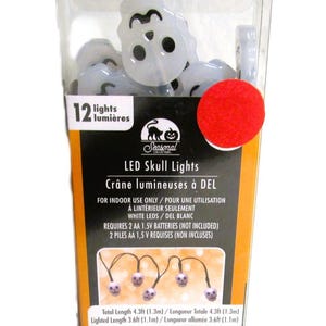 LED Skull String Lights 4.3 ft 12 Bulbs Battery Operated Goth Halloween Decor image 2