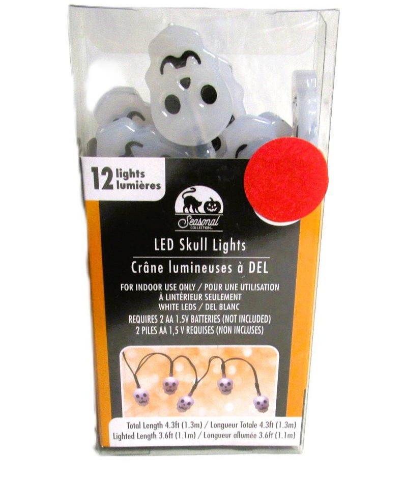 LED Skull String Lights 4.3 ft 12 Bulbs Battery Operated Goth Halloween Decor image 2
