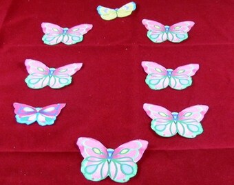 8 Butterfly Iron On Cotton Fabric Appliques for Crafts and Scrapbooks