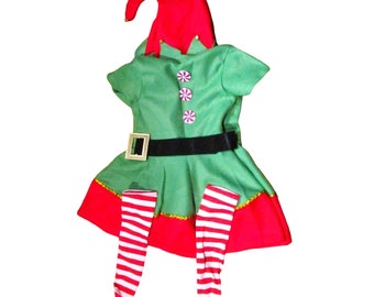 Handmade Girl's Christmas Elf Dress Red and Green Flannel Gold Braiding Size 4T