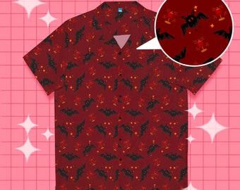 Gothic Spooky Mothman Cute Lamp Button Up Short Sleeve Shirt