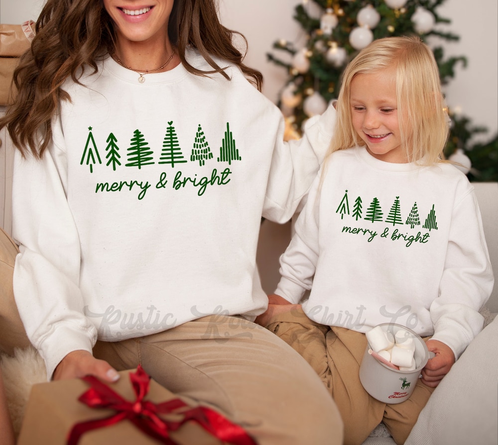 Merry And Bright Shirt, Sweatshirt, Family Christmas Sweatshirts, Toddler Christmas Sweatshirt, Kids Christmas Sweatshirt Printfushion