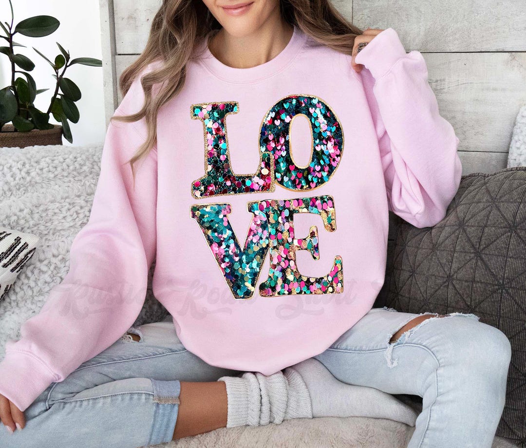 Valentine’s Day Sequin Bow Heart Round Neck Sweatshirt main image 1