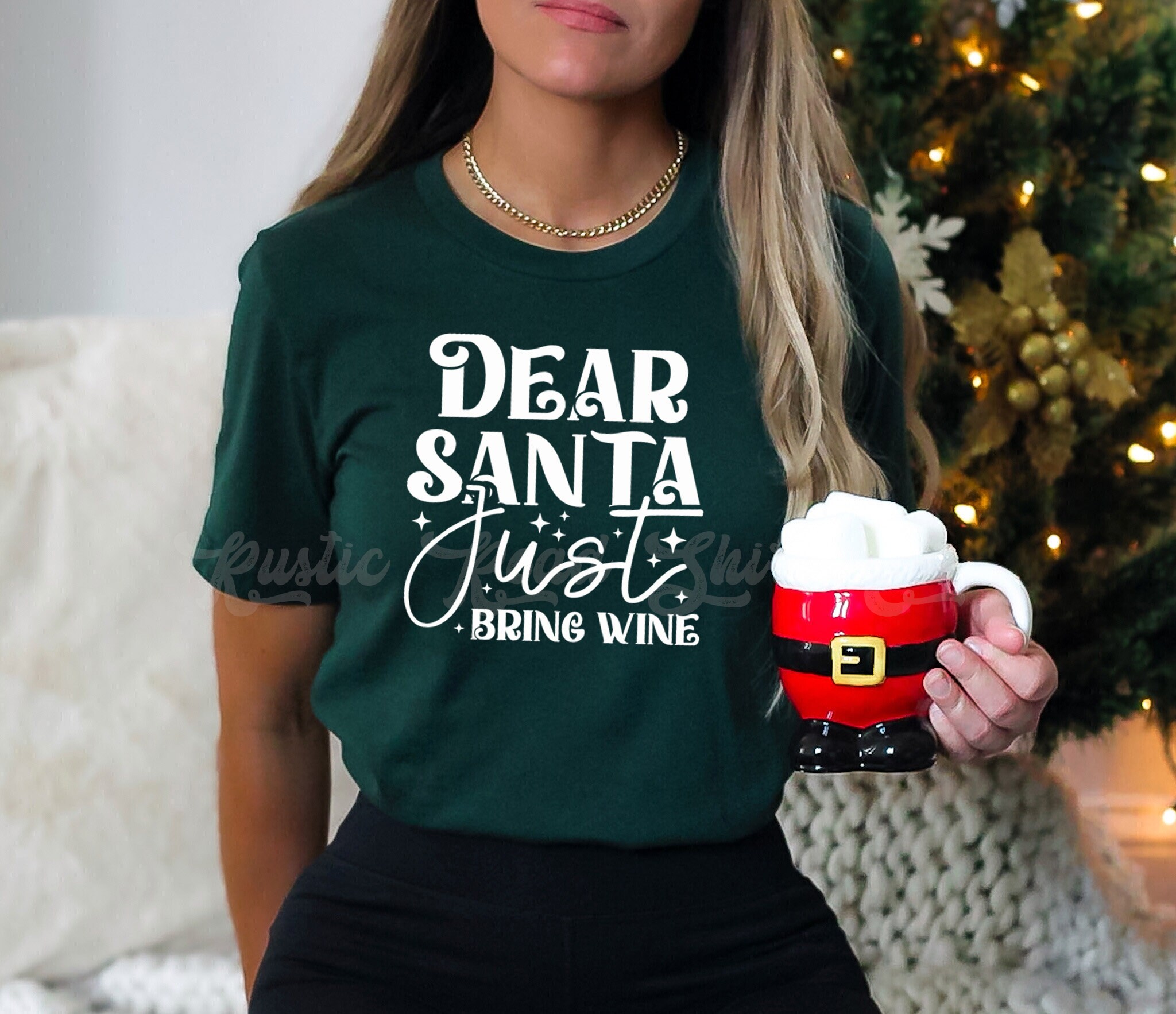 Divertente pigiama natalizio con scritta Dear Santa Just Bring Whiskey