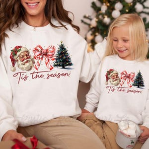 Retro Santa Sweatshirt, Women&#39;s Christmas Sweatshirt, Toddler Christmas Shirt, Matching Family Christmas Shirts