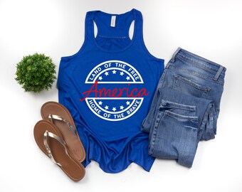 Fourth of July Tank Top, Land of the Free Tank Top, Patriotic Ladies Tank Top, Bella Canvas Tank Top