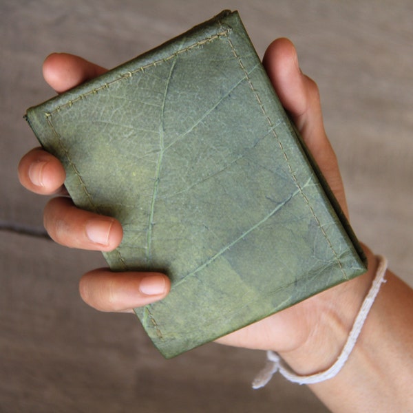 Wallet handmade from green leaves, folded once