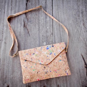 Handbag made from cork with color dots, clutch - handmade and vegan