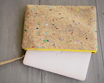 Laptop Case for MacBook 15 " - 16 " inch made from cork, laptop sleeve, handmade and vegan (Colour - YZ)