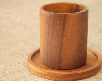 Small design wooden cup-set, handmade mugg from acacia wood