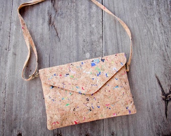 Handbag made from cork with color dots, clutch - handmade and vegan