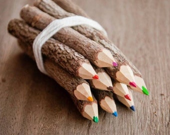 Wooden color pencil set – handmade pens from recycled twigs