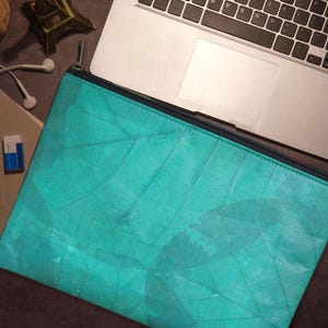 Laptop Case 13&quot; - 14&quot; inch, handmade laptop sleeve from laminated leaves, MacBook case 13 - 13.3  inch, in turquoise.