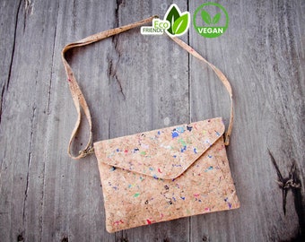 Handbag made from cork with color dots, clutch - handmade and vegan