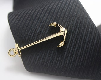 Gold Anchor Tie Clip, Nautical Maritime Metal Bar Accessory