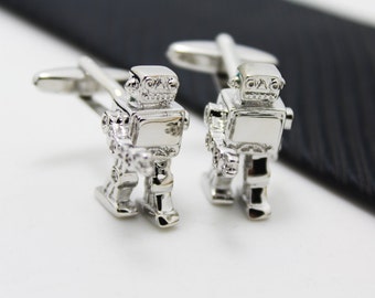 Robot  Cuff Links, Hero Accessories, Sliver Accessories, Novelty Accessories, Gift For Man