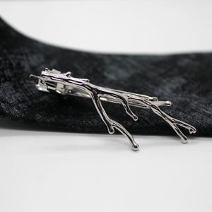 Tree Branch Tie Clip, Rustic Nature Bar, Gold Silver Gunmetal, Woodland Wedding Him