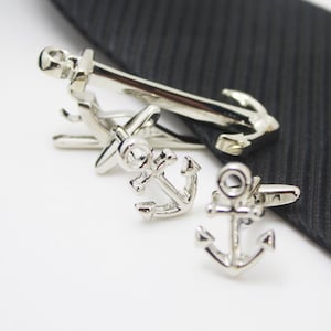 Anchor( a set: Tie Clip and Cuff Links), Seaman Accessories, Silver Accessories, Novelty Accessories, Gift For Man