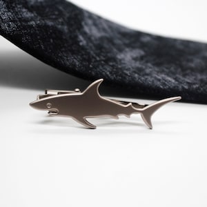 Matte Silver Shark Tie Clip | White Ocean Predator Jewelry