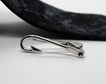 Fishhook Tie Bar, Silver Fishing Tie Clip, Men's Outdoor Fashion Accessory