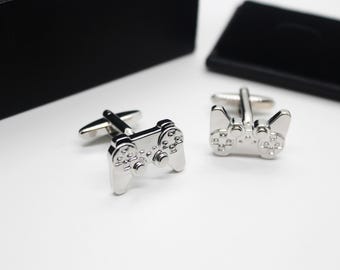 Game Controller Cufflinks, Polished Silver, Gamer Groomsmen Accessory