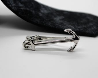 Anchor Tie Clip, Silver Plated Tie Bar, Maritime Men's Fashion Accessory