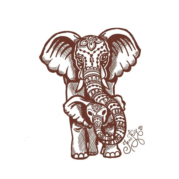 Jessikay Henna Mom And Baby Elephant Temporary Tattoo Etsy
